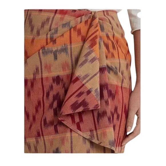 Lauren Ralph Lauren True Wrap Skirt Above Knee Geo Motif Ruffle Ikat Fall NEW 22 - Picture 6 of 11